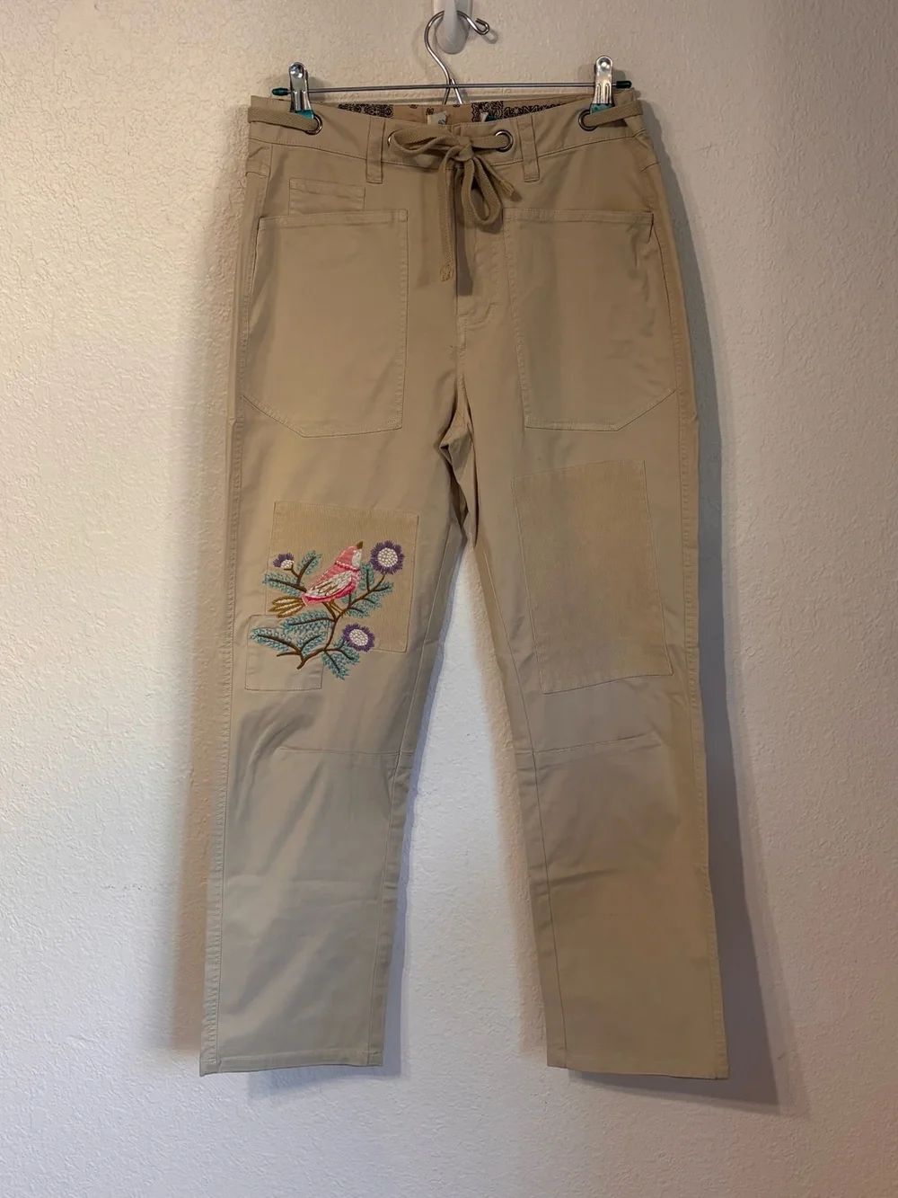 Sundance Ariel Embroidered Bird Drawstring Pants Size 4
